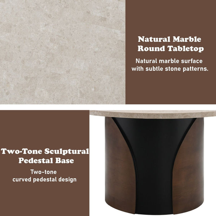 Rufina - Round Dining Table With Marble Top - Natural Marble Top & Walnut