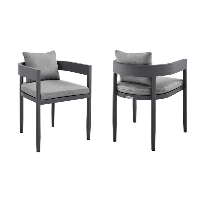Menorca - Outdoor Patio Dining Chairs In Aluminum With Gray Cushions - (Set Of 2)