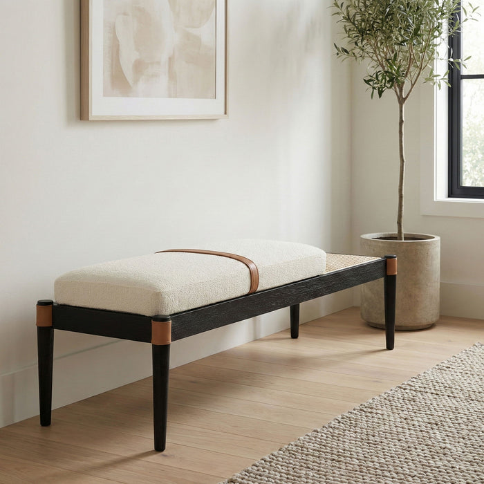 Nara - Linen Textured Fabric Upholstered Bench - Painted Black
