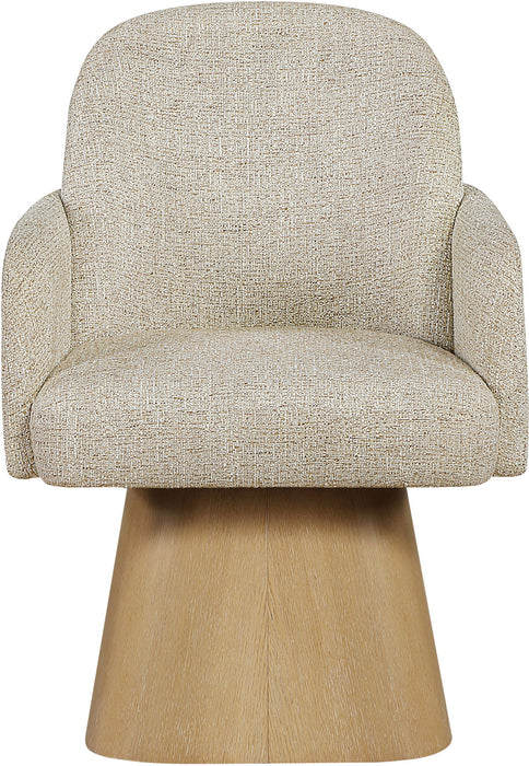 Marlowe - Linen Textured Fabric Upholstered Swivel Dining Arm Chair - Stained Natural