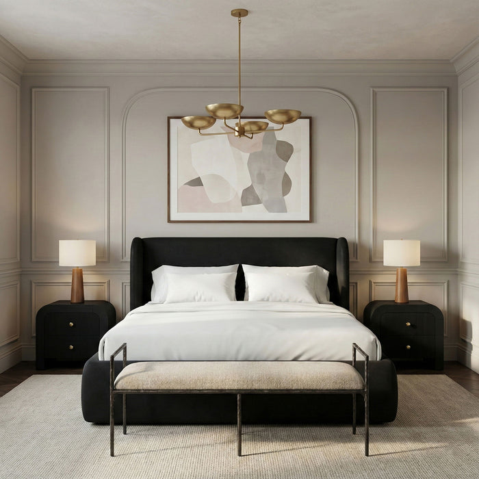 Axis - Linen Textured  Beige Fabric Upholstered Bench