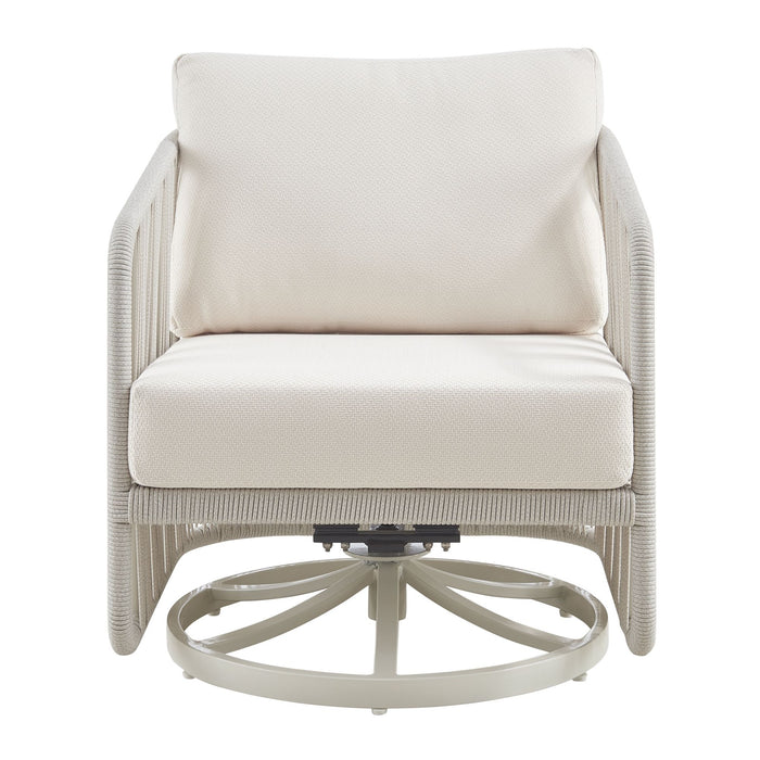 Breeze - Cream Metal Outdoor Swivel Lounge Chair With Cushions - Pearl