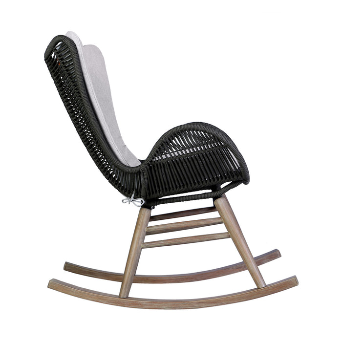 Fanny - Outdoor Patio Rocking Chair - Light Eucalyptus Wood And Charcoal Rope
