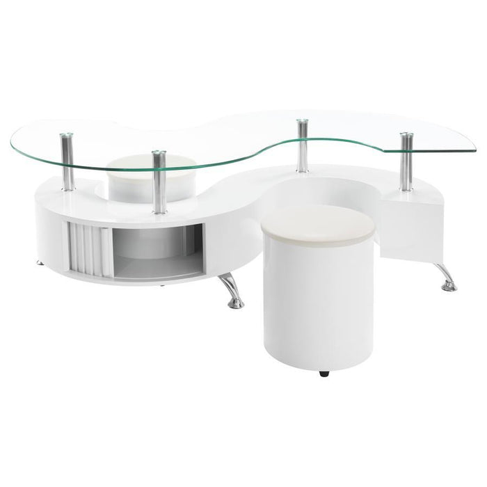 Buckley - Curved Glass Top Coffee Table With Stools