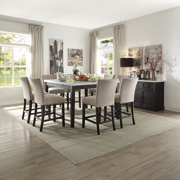 Nolan - Counter Height Chair (Set of 2) - Beige Linen & Salvage Dark Oak