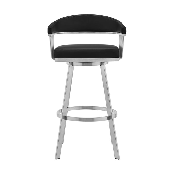 Chelsea - 25" Black Faux Leather And Brushed Stainless Steel Swivel Bar Stool