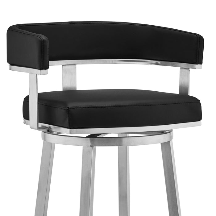 Lorin - 30" Faux Leather And Brushed Stainless Steel Swivel Bar Stool - Black
