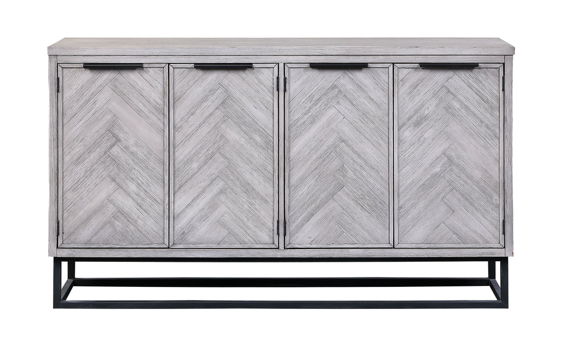 Aspen Court II - Four Door Media Credenza - Herringbone White Rub