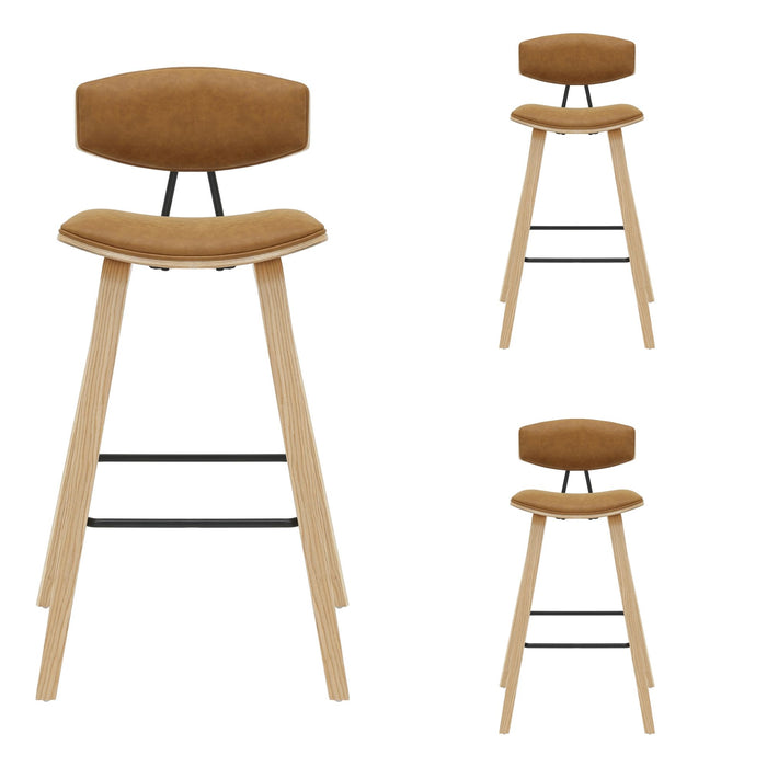 Fox - Bar Height Curved Back Wood Bar Stool With Faux Leather Seat