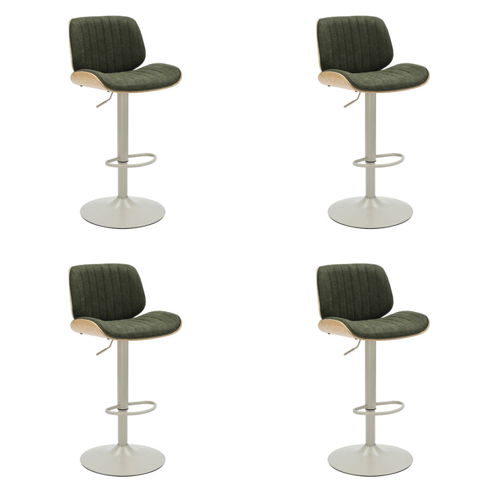 Brock - Adjustable Swivel Curved Back Wood Bar Stool With Faux Leather Seat