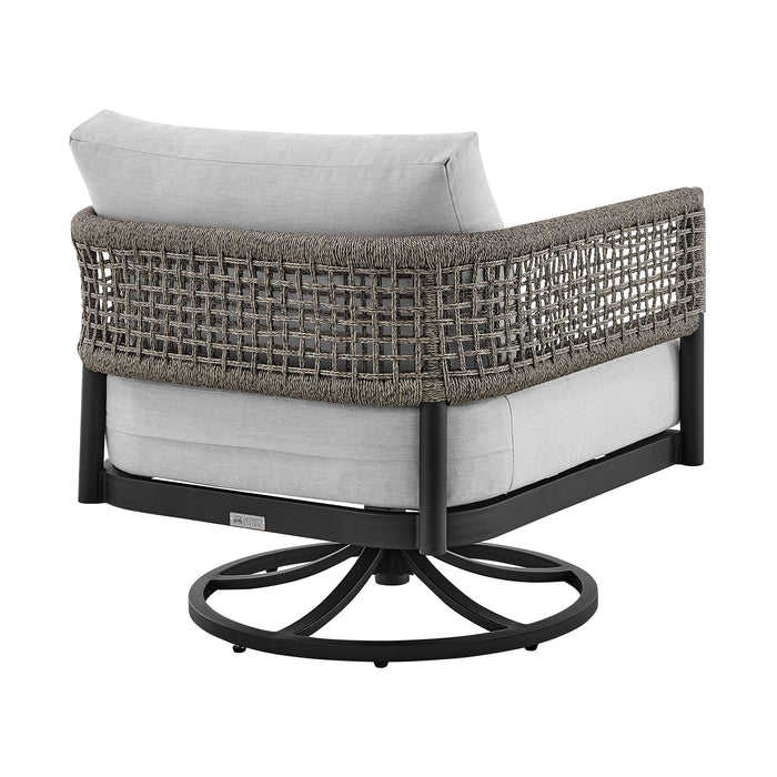 Felicia - Outdoor Patio Swivel Rocking Chair - Black Aluminum And Gray Rope With Cushions