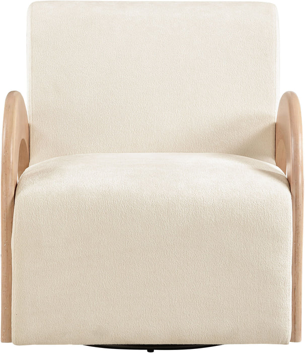 Neria - Chenille Fabric Upholstered Swivel Accent Chair - Cream / Painted Natural