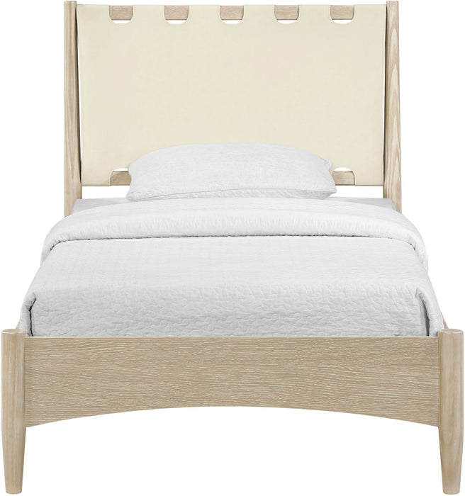 Santos - Vegan Leather Headboard And Wood Bed - Waxed Natural Frame