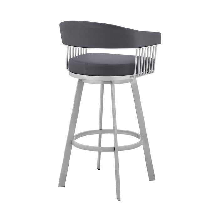 Chelsea - 29" Slate Gray Faux Leather And Silver Metal Bar Stool
