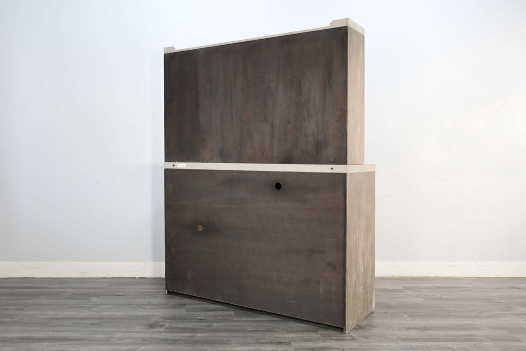 Rustic Wood Bar Cabinet With Hutch - Light Gray / Wheat