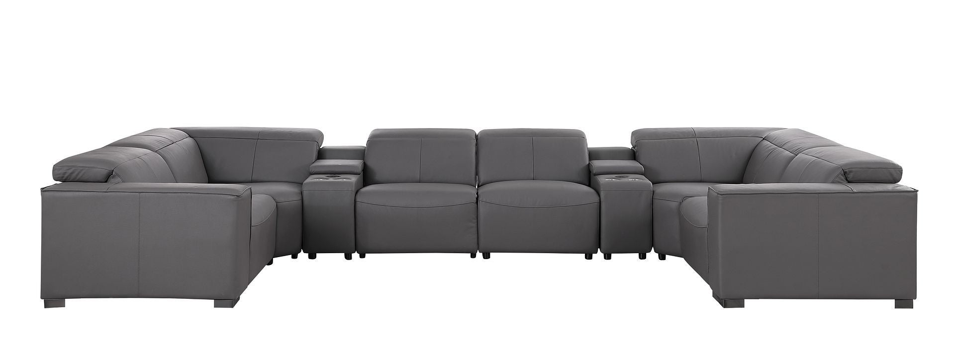 1208 - 8 Piece Modular Leather Sectional With 2 Power Recliners & Power Headrests