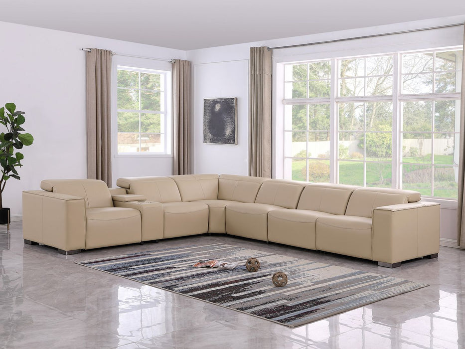 1208 - 7 Piece L-Shaped Leather Reclining Sectional With 3 Power Recliners
