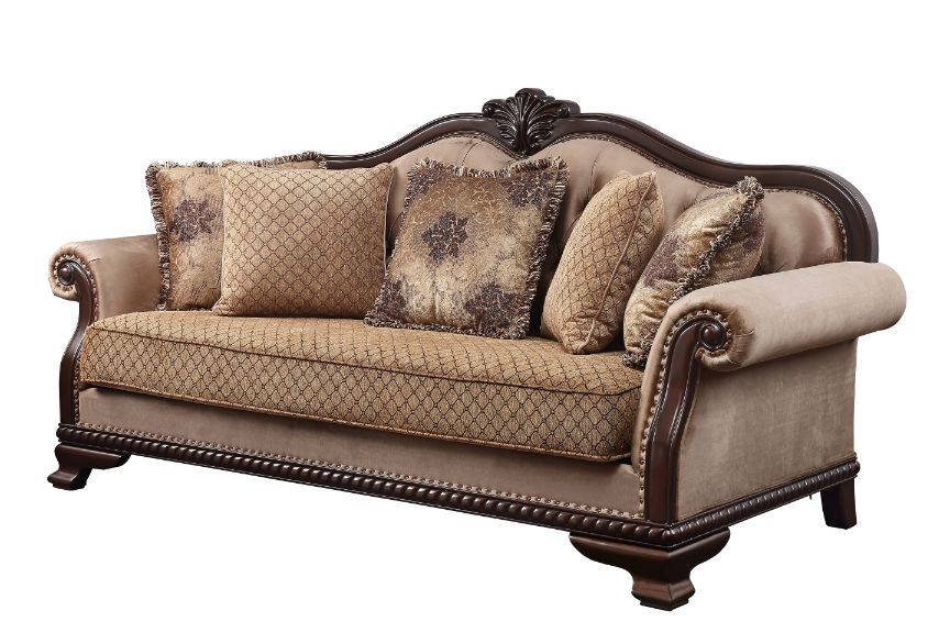 Chateau De Ville - Sofa With 5 Pillows (Same Lv01588) - Fabric & Espresso