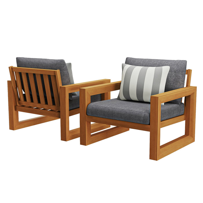 Bristol - Bay Wood Patio Club Chair With Cushions - Natural / Brown / Gray