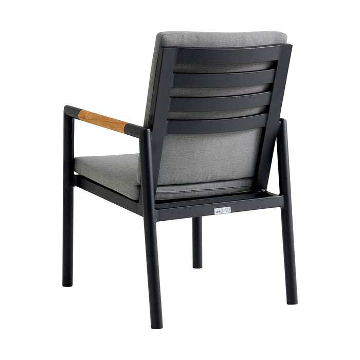 Crown - Black Aluminum And Teak Outdoor Dining Chair With Dark Gray Fabric - (Set Of 2)