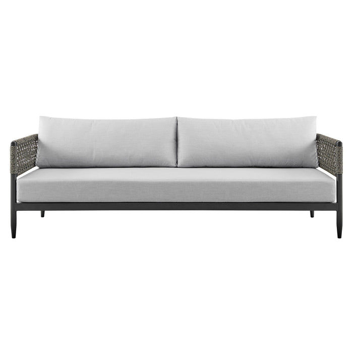 Felicia - 4 Piece Outdoor Aluminum & Rope Conversation Set With Fabric Cushions - Light Gray / Black
