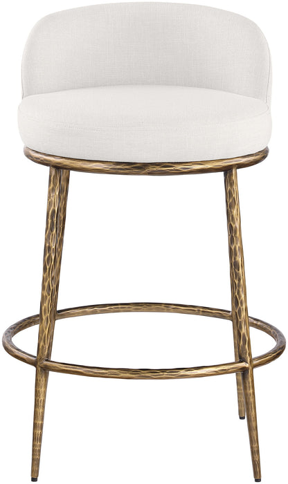Ferro - Linen Textured Performance Fabric Upholstered Counter Stool - Cream / Brushed Gold