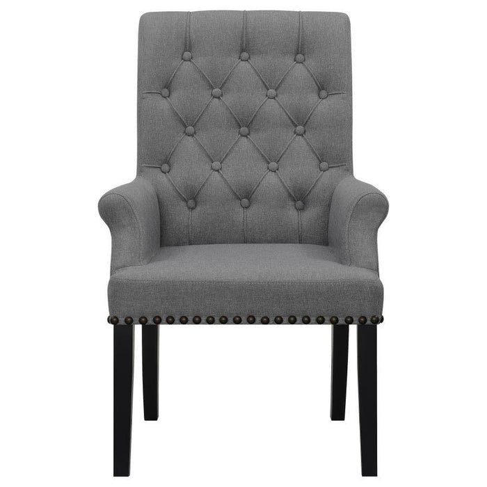 Alana - Upholstered Tufted Arm Chair With Nailhead Trim - Gray / Rustic Espresso