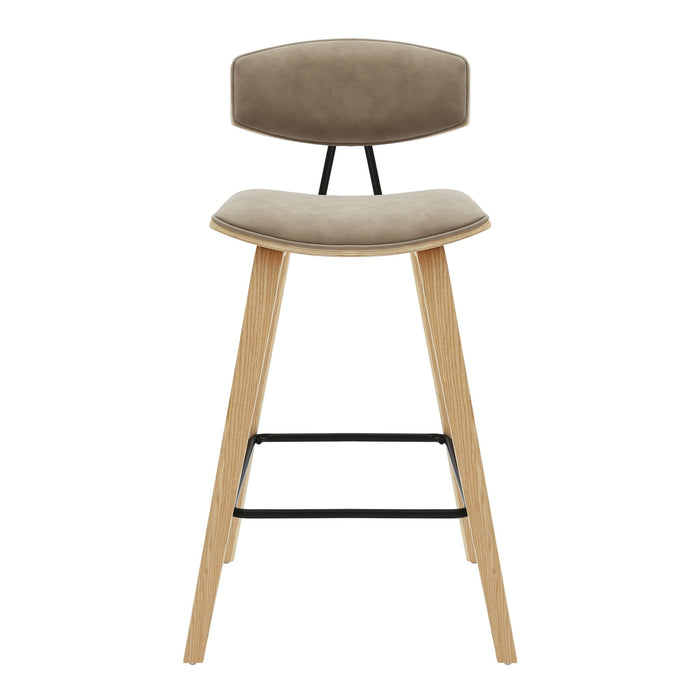 Fox - Counter Height Curved Back Wood Bar Stool With Faux Leather Seat