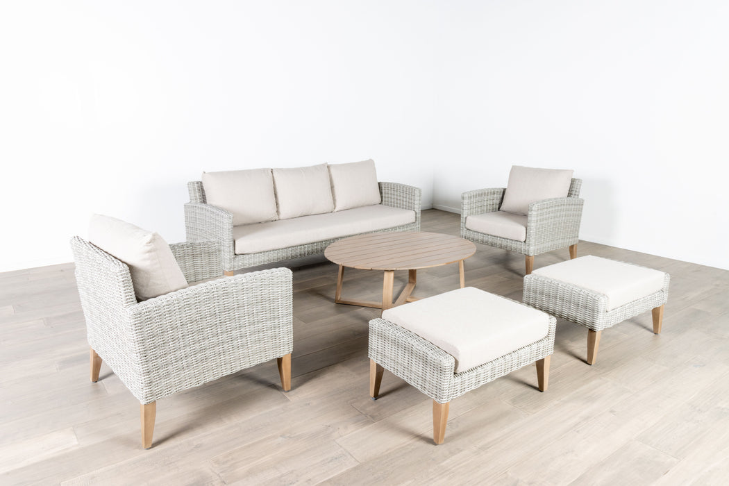 Carezza - 5 Piece Living Room Set (Sofa & 2 Club Chairs & 2 Stools) - Light Gray