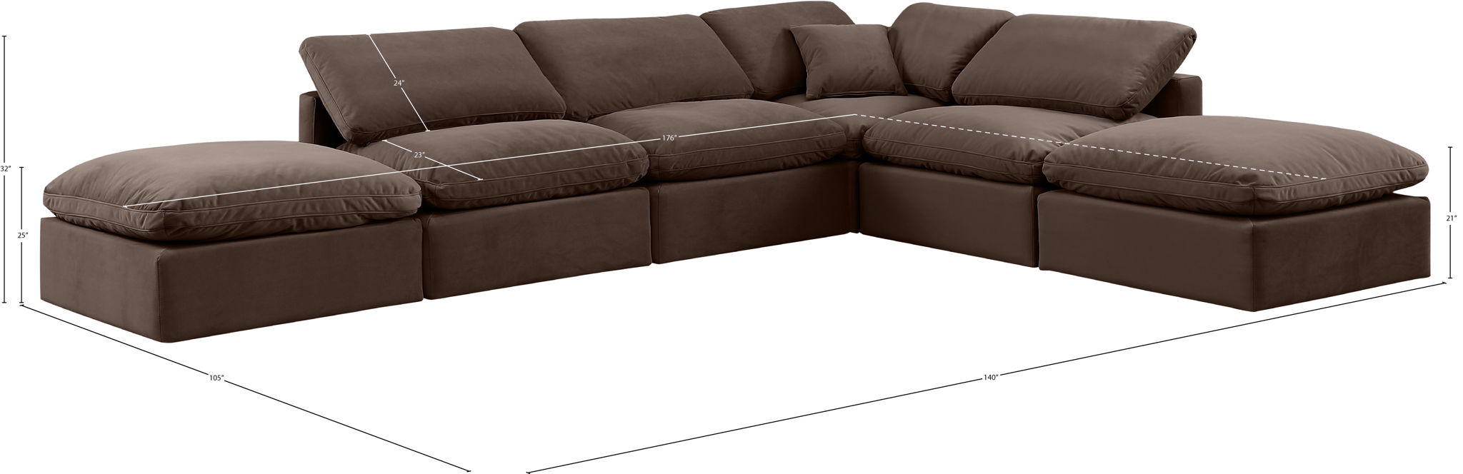 Indulge - Velvet 6 Piece Modular Armless Sectional