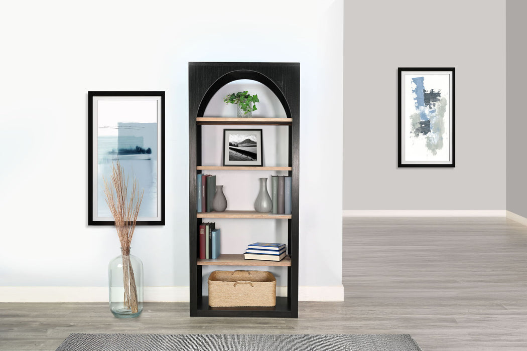 Tall Arched Wood Bookshelf With Open Shelving