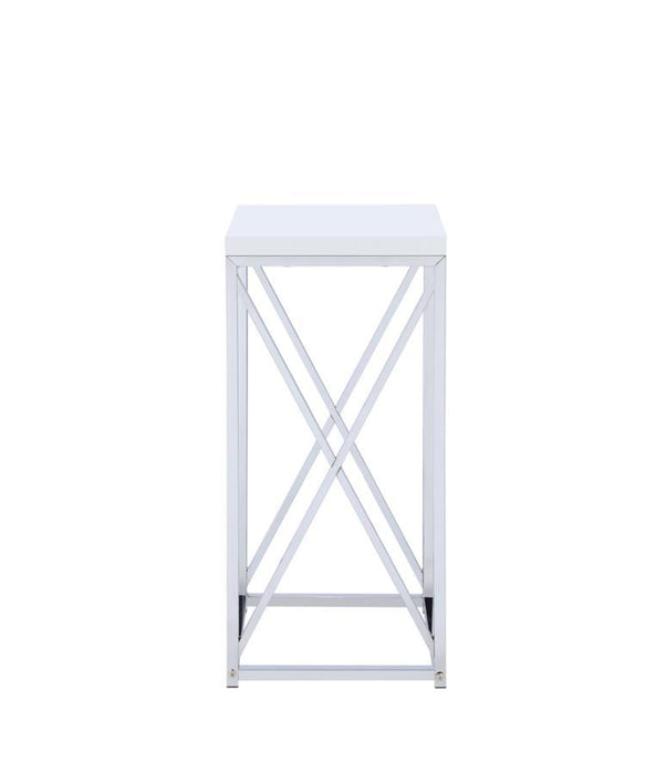 Edmund - Square Accent Side Table - White High Gloss And Chrome