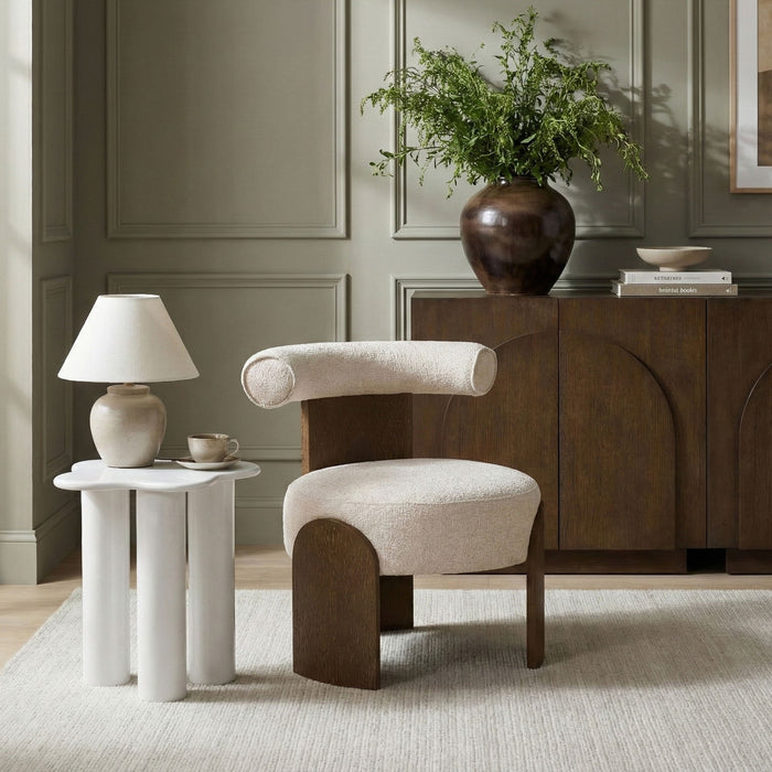 Calder - Linen Textured Fabric Upholstered Accent Chair - Painted Brown Base