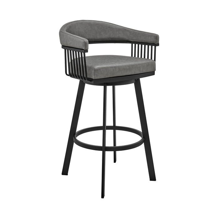 Chelsea - 29" Bar Height Swivel Bar Stool - Black Finish And Gray Faux Leather