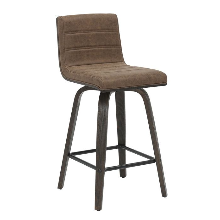 Vienna - 35.5" Swivel Counter Height Square Back Wood Bar Stool With Faux Leather Seat