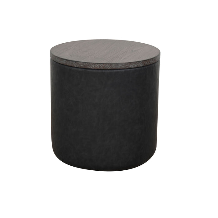 Malibu - Round Storage Ottoman With Wood Lid - Weathered Rum