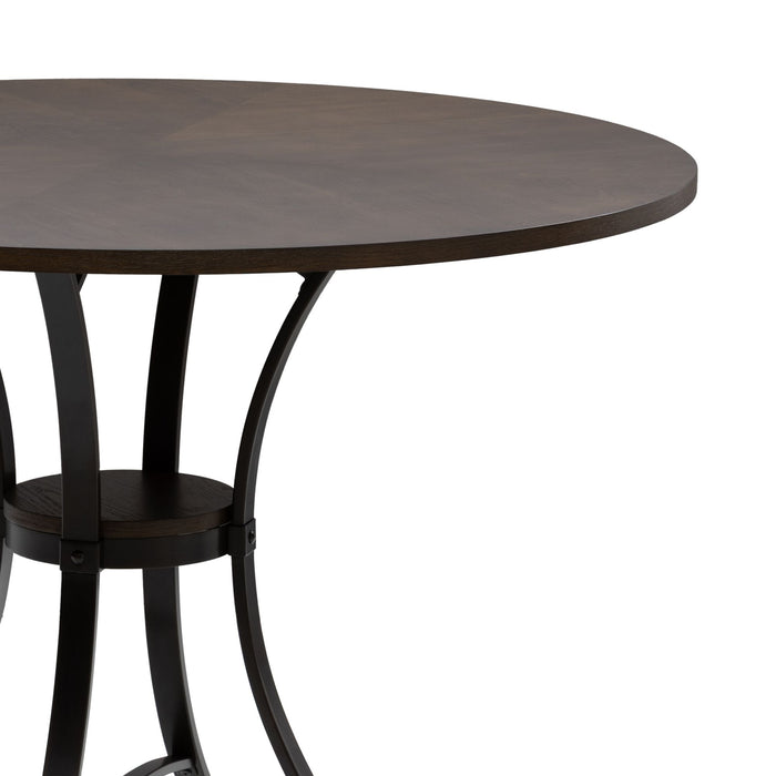 Winslow - 5-Piece Round Walnut Wood Tabletop Dining Table Set With Stools, Seats Up To 4 - Mushroom Brown / Black