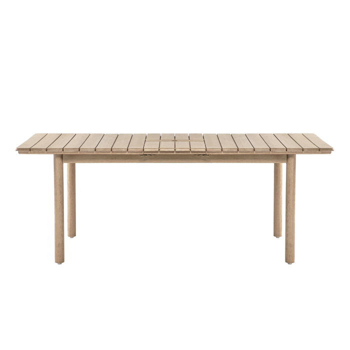 Balmor - 79" Rectangular Extendable Outdoor Dining Table, Seats 6 - Wire-Brushed Natural Eucalyptus