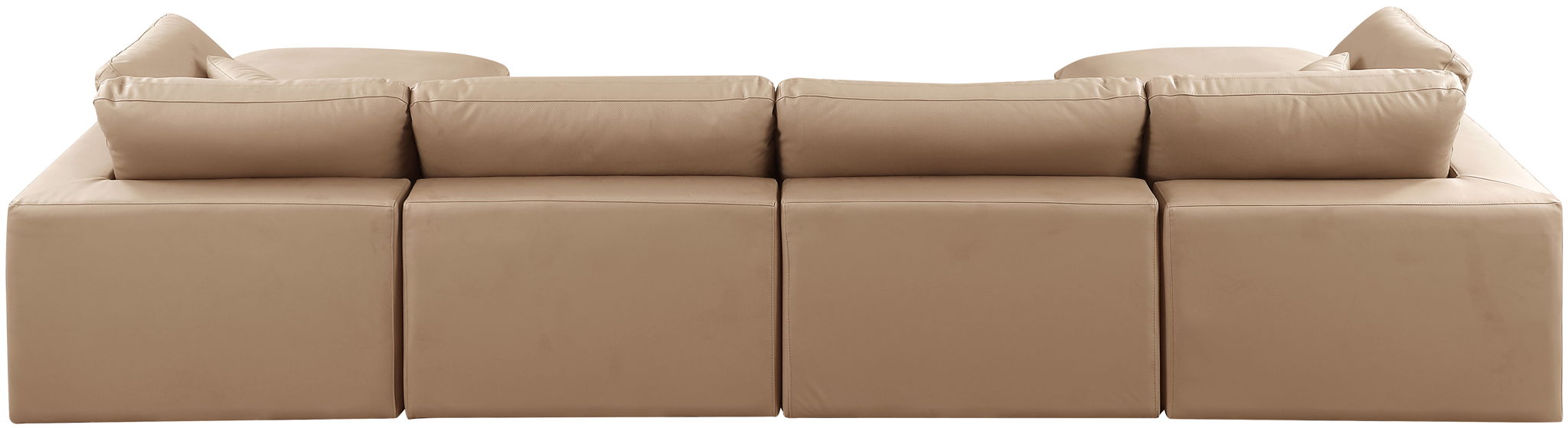 Comfy - 6 Piece Faux Leather Modular Double Chaise Sectional - Tan