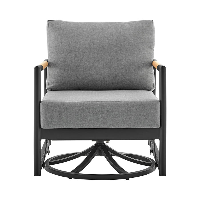 Royal - Outdoor Patio Swivel Glider Lounge Chair - Black Aluminum And Teak Wood With Cushions