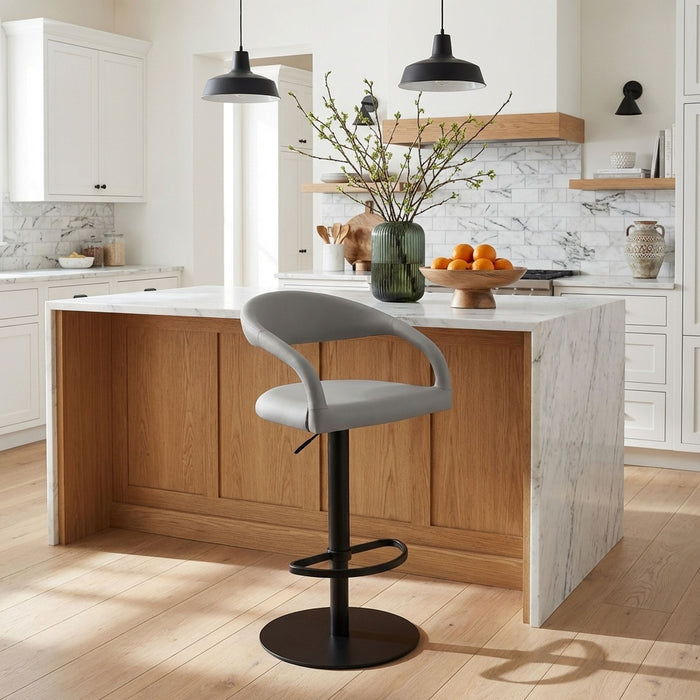 Marlow - Swivel Metal Adjustable Height Barstool With Faux Leather Seat