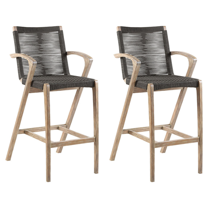 Brielle - Outdoor Light Eucalyptus Wood And Charcoal Rope Bar Height Stool Set