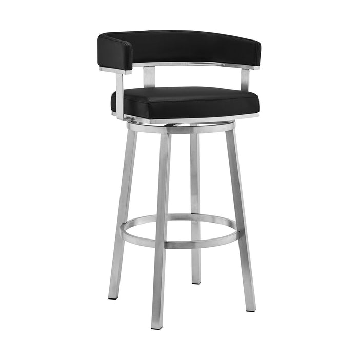 Lorin - 26" Faux Leather And Brushed Stainless Steel Swivel Bar Stool - Black