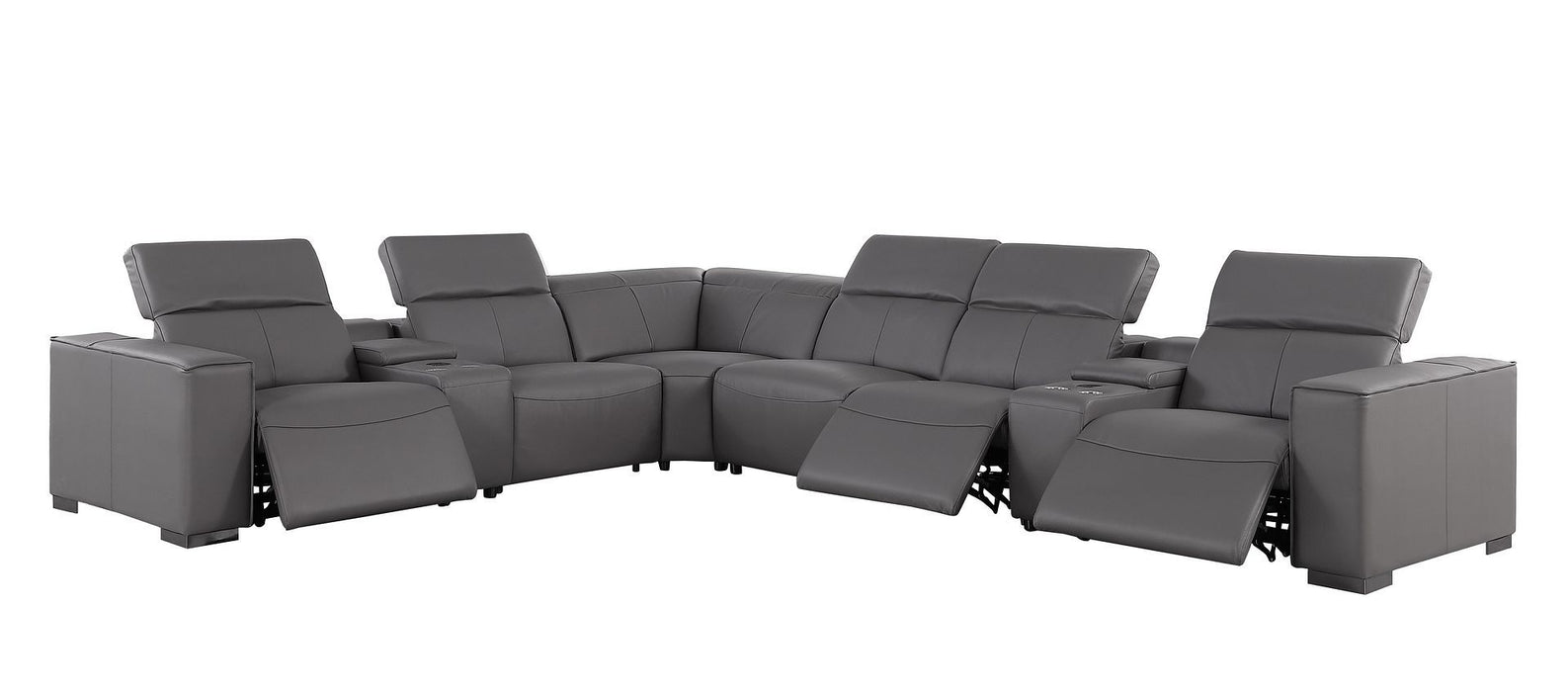 1208 - 8 Piece L Shaped Leather Sectional With 3 Power Recliners & Power Headrests