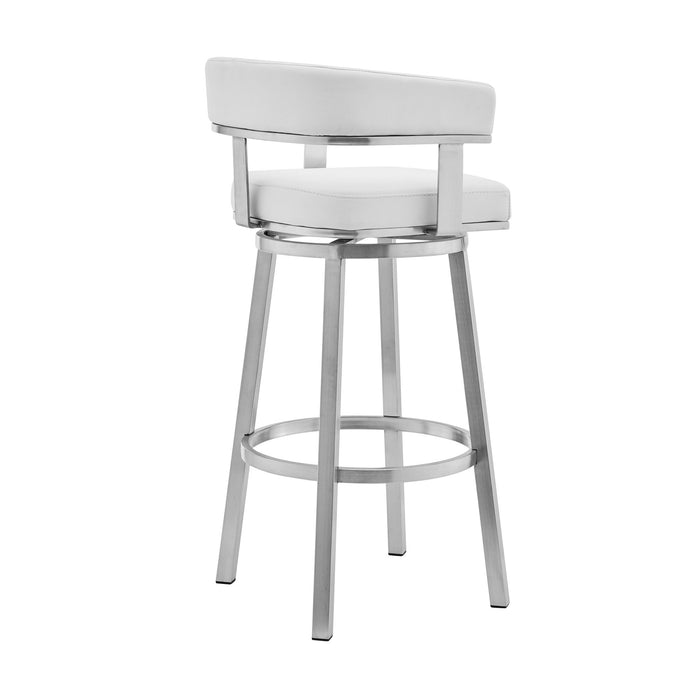 Lorin - 26" Faux Leather And Brushed Stainless Steel Swivel Bar Stool - White