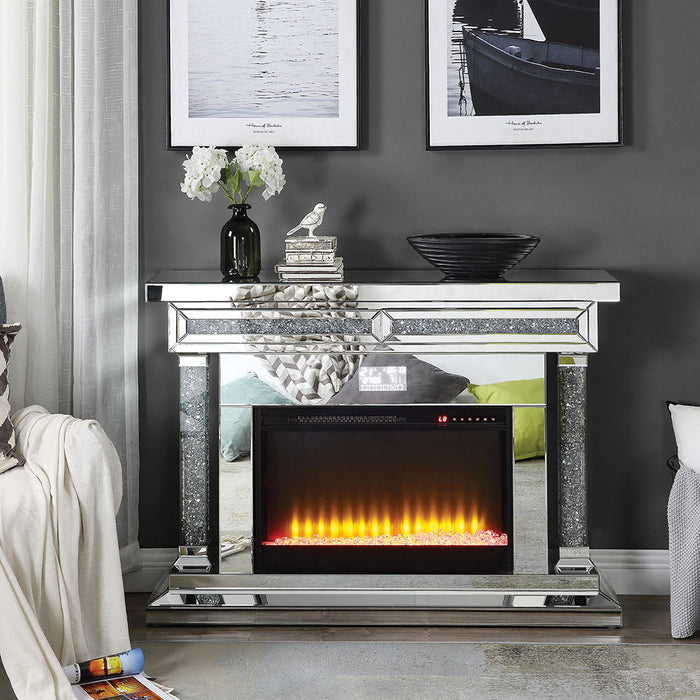 Noralie - 36"H Fireplace With Bluetooth - Mirrored & Faux Diamonds