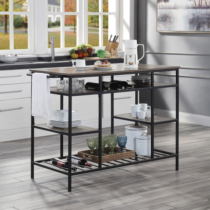 Lona - Kitchen Island - Rustic Oak & Black