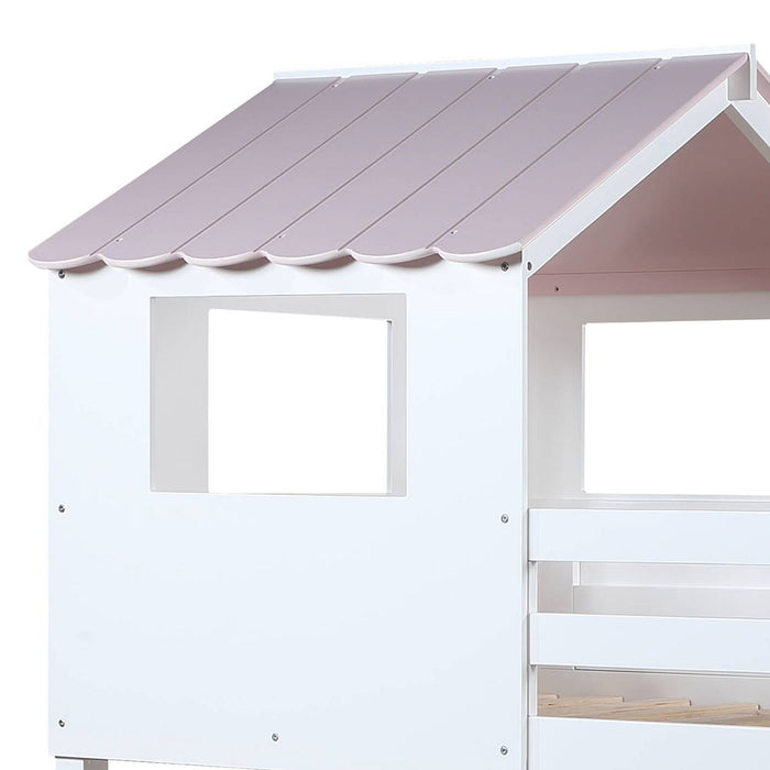 Solenne - Twin Over Twin Bunk Bed - White & Pink