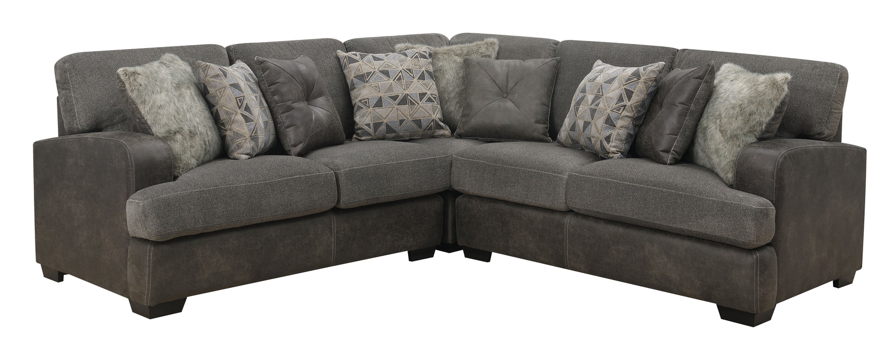 Berlin - 3 Piece Sectional - Gray Herringbone & Sanded Microfiber - Fabric