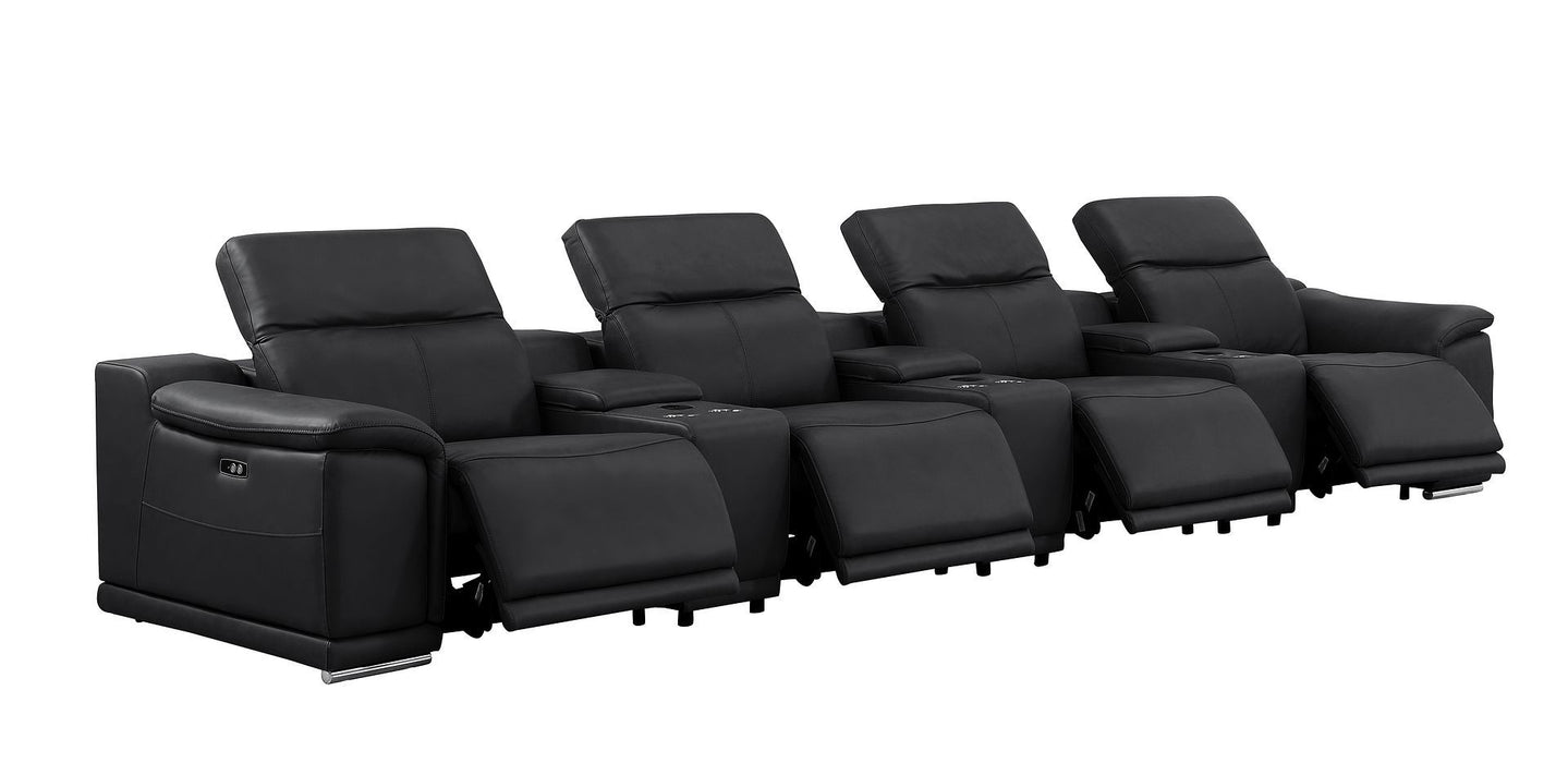 2679 - Genuine Leather Sofa With 4 Power Recliners, Power Headrests & 3 Storage Consoles